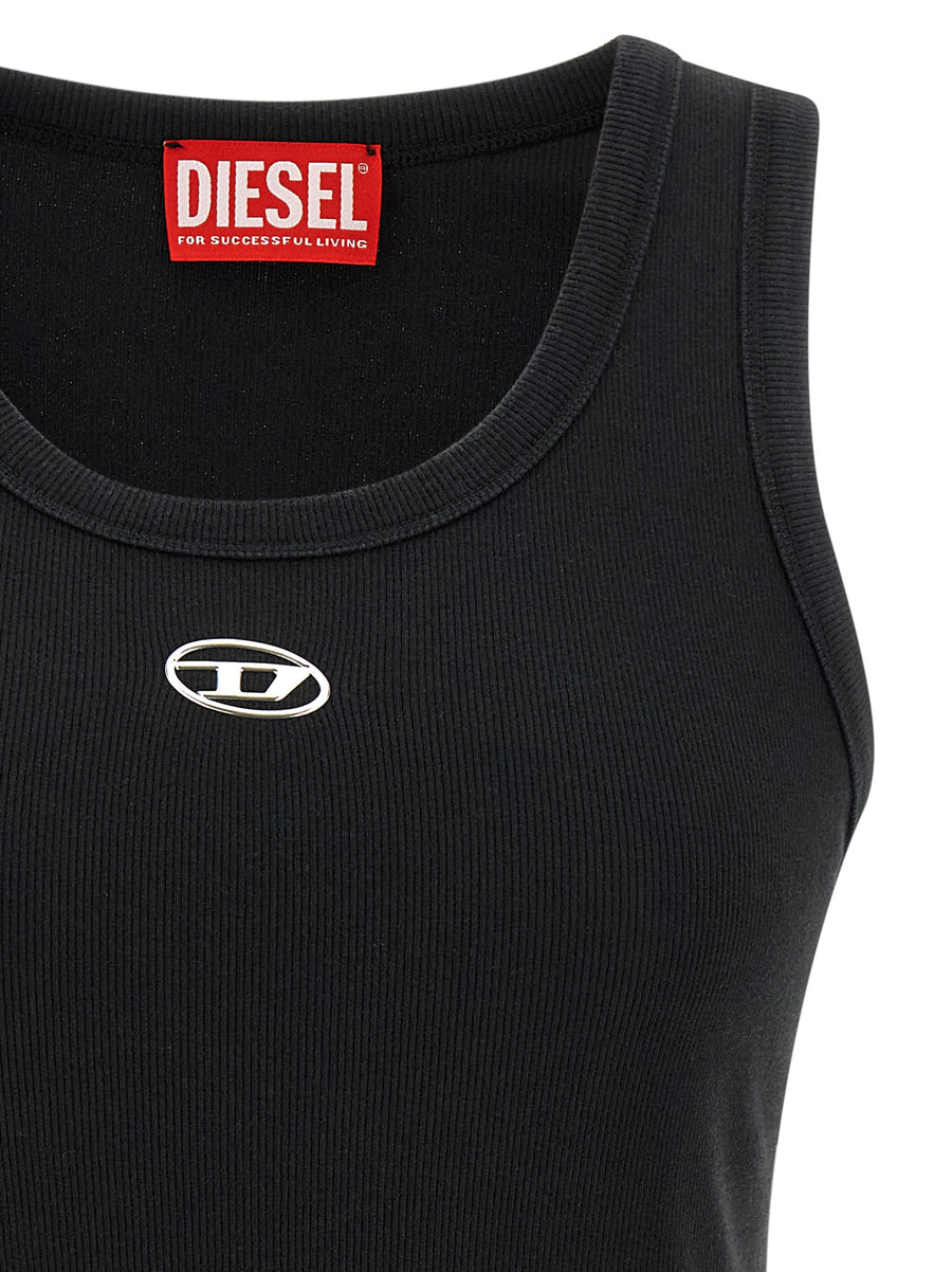 Diesel Slim Fit Black Top For Women With Fine Ribbed Stretch Cotton Jersey And Front Logo