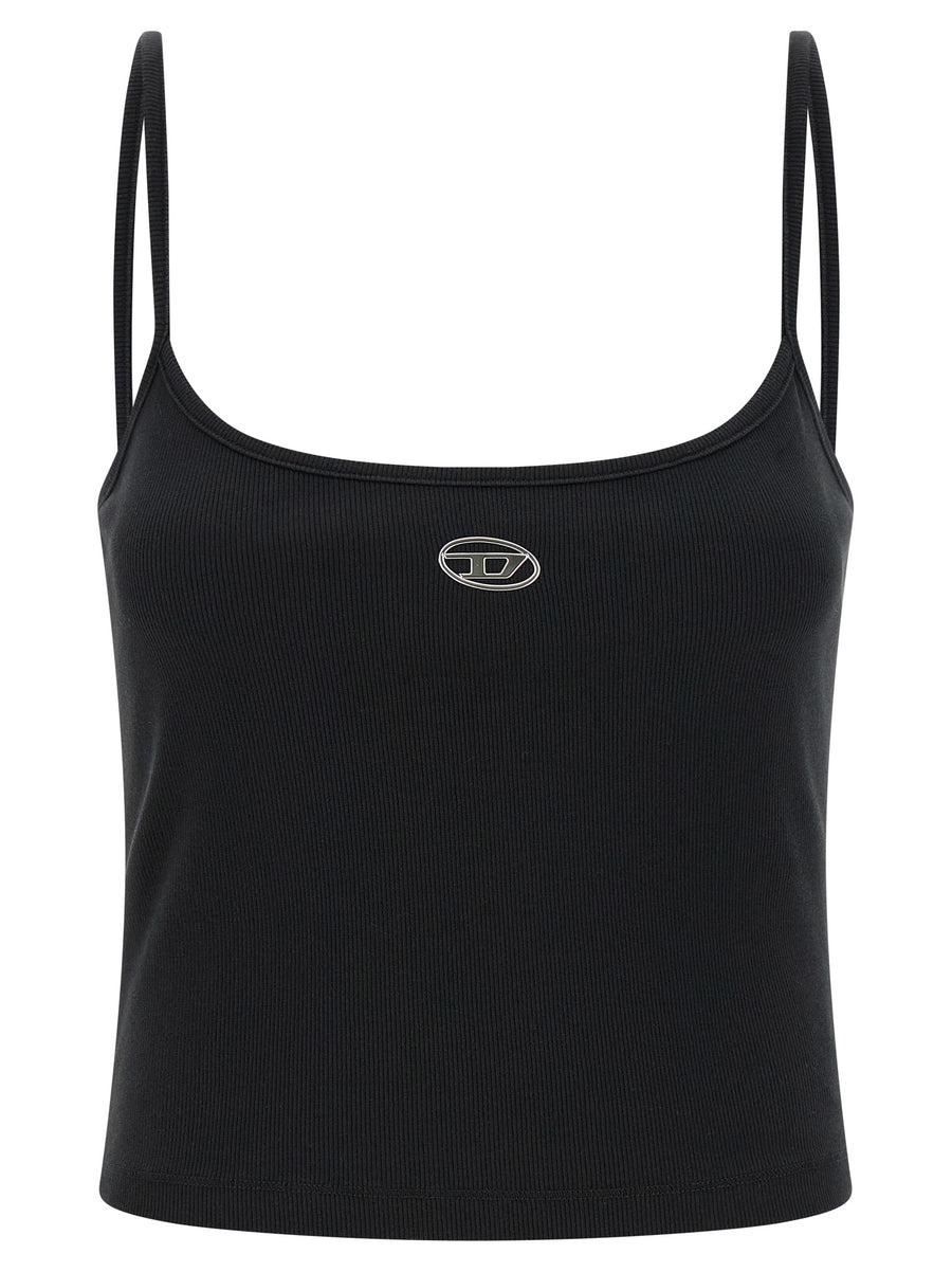 Diesel T Hupy Od Top For Women Slim Fit Cropped Black Fine Ribbed Stretch Cotton