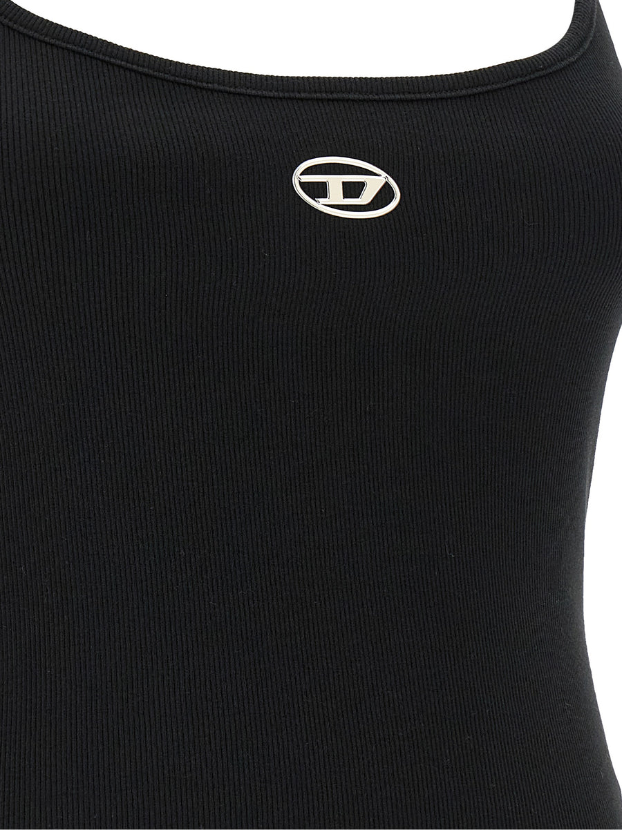 Diesel T Hupy Od Top For Women Slim Fit Cropped Black Fine Ribbed Stretch Cotton