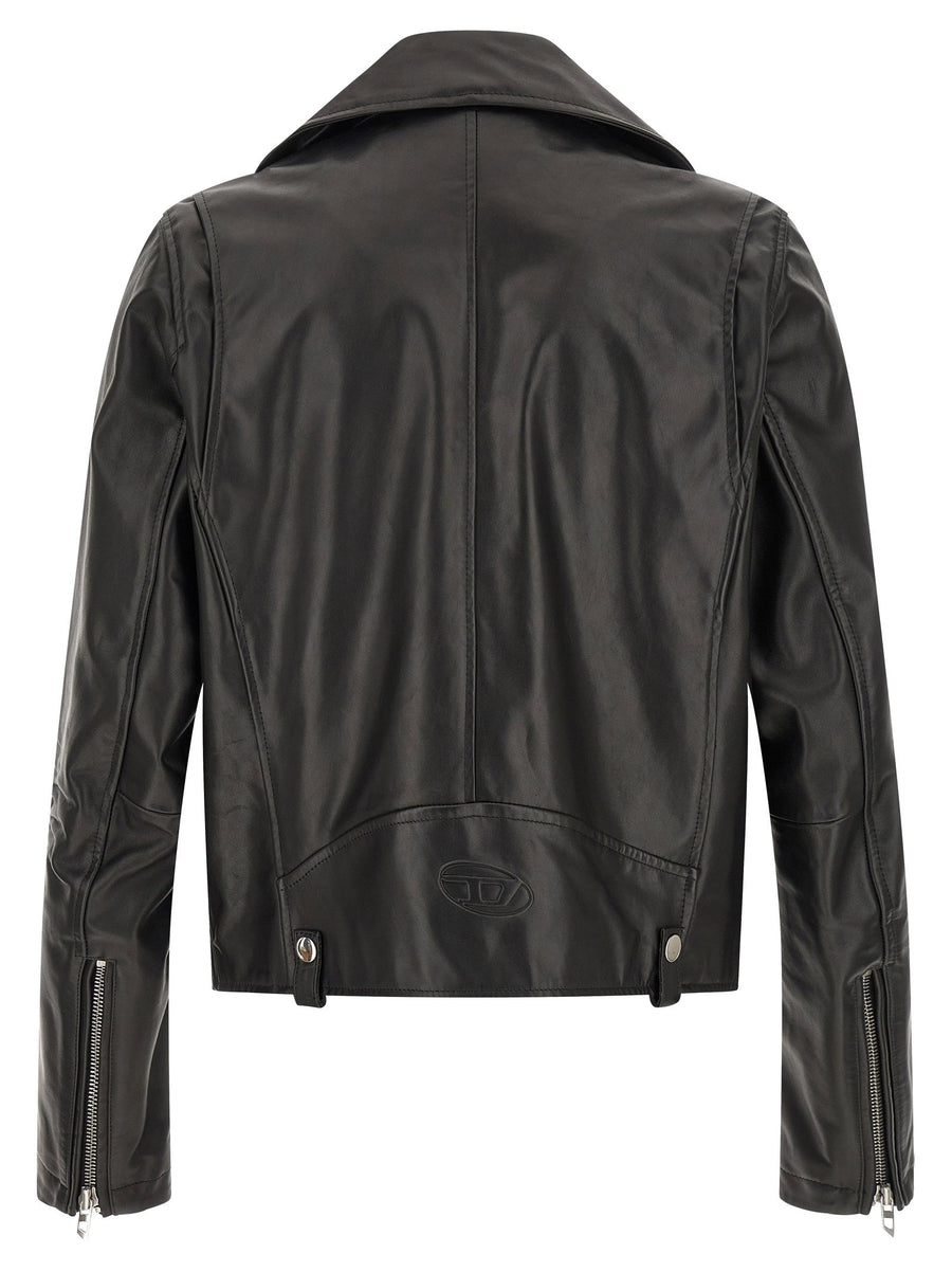 Diesel LEO WRD Hammered Leather Biker Jacket Women Black