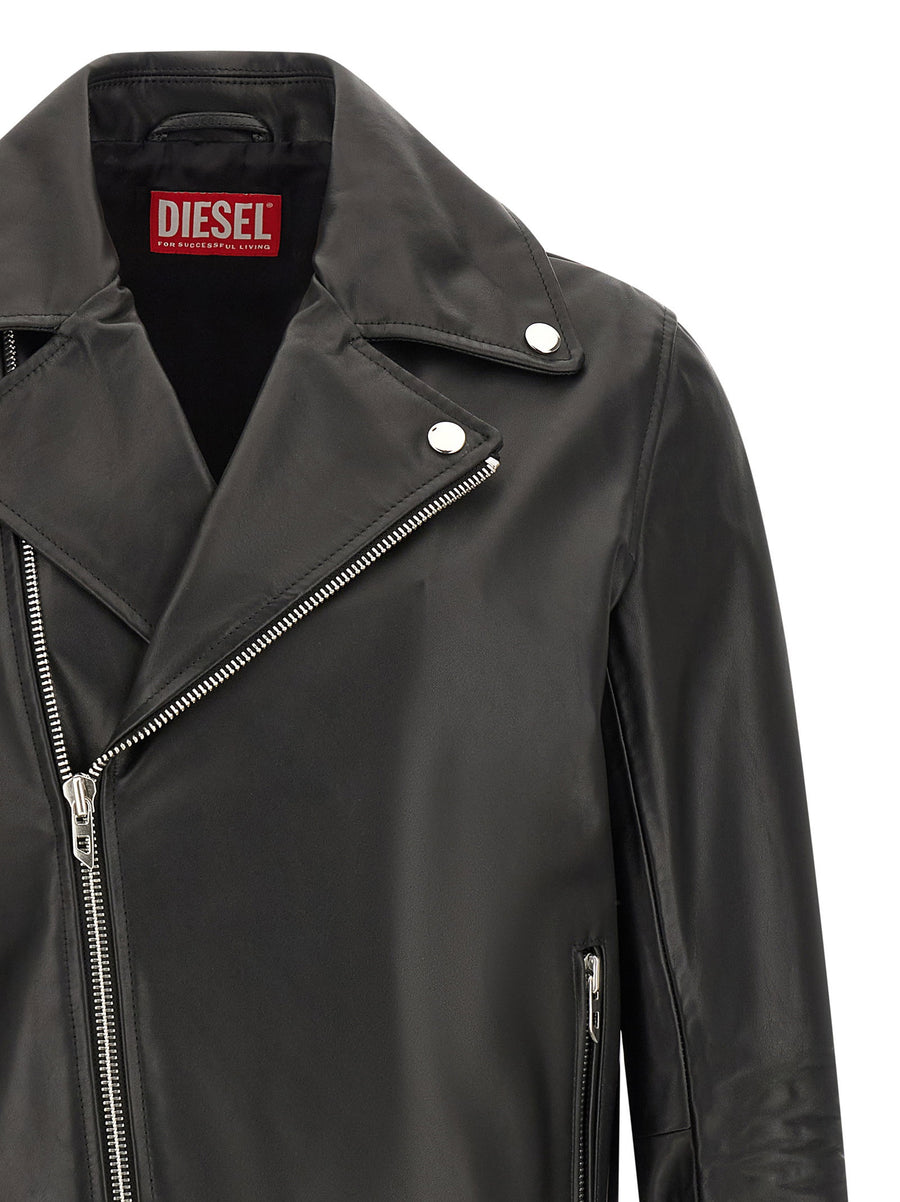 Diesel LEO WRD Hammered Leather Biker Jacket Women Black