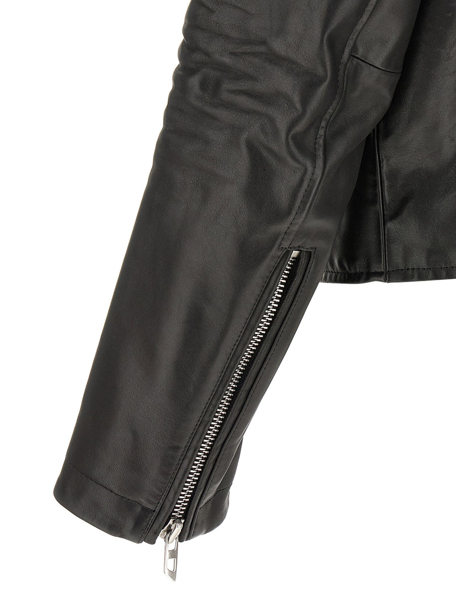 Diesel LEO WRD Hammered Leather Biker Jacket Women Black