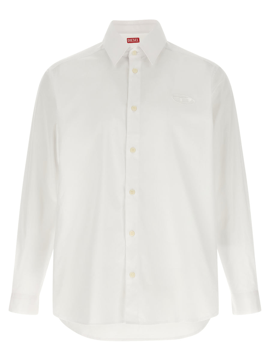 Diesel Mens Modern Cotton Poplin Shirt With Stretch Comfort And Subtle Logo Embroidery Detail