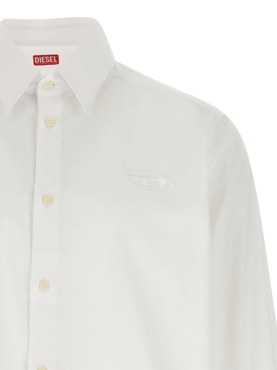 Diesel Mens Modern Cotton Poplin Shirt With Stretch Comfort And Subtle Logo Embroidery Detail