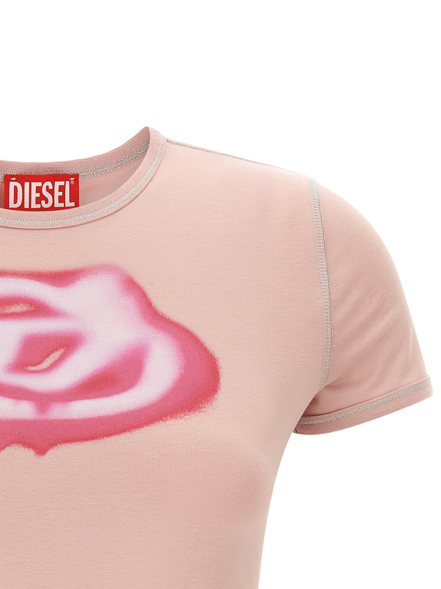 Diesel Pink T Uncuties Long S3 Slim Fit Crew Neck T Shirt For Women