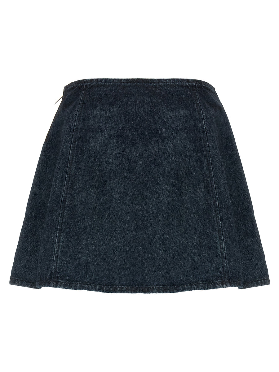 Diesel DeSwenyS1 Skirt For Women Blue Hemp Denim Mini With Bold Prince Of Wales Check A Line Flared
