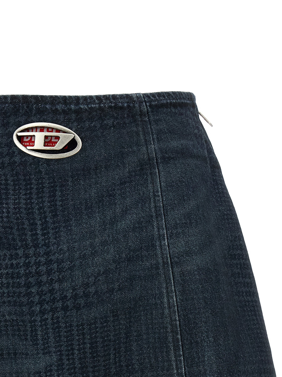 Diesel DeSwenyS1 Skirt For Women Blue Hemp Denim Mini With Bold Prince Of Wales Check A Line Flared