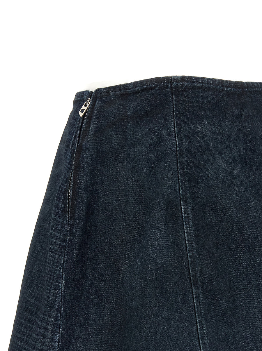 Diesel DeSwenyS1 Skirt For Women Blue Hemp Denim Mini With Bold Prince Of Wales Check A Line Flared