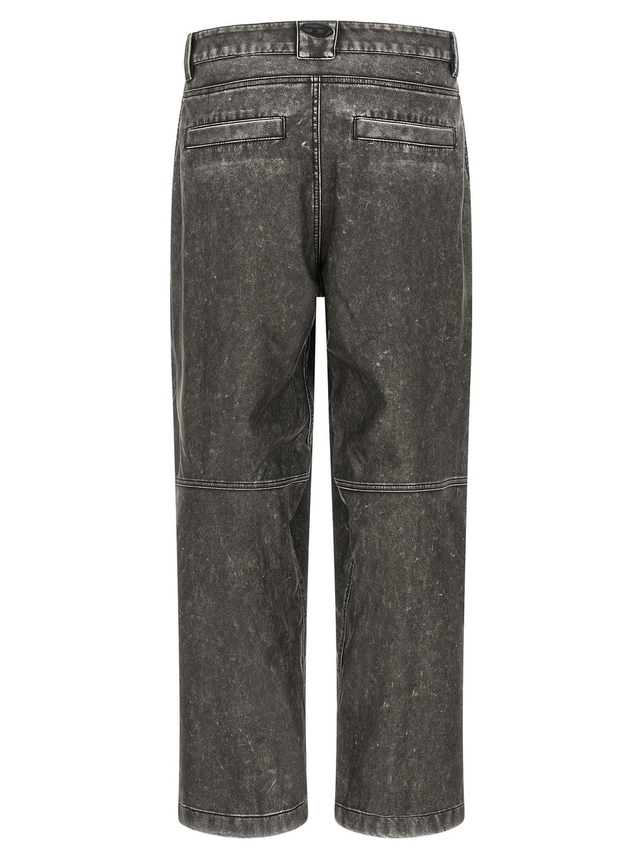 Diesel P Delly Njcj Men Trousers Leather Effect Gray Polyurethane Relaxed Fit