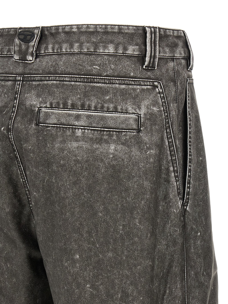 Diesel P Delly Njcj Men Trousers Leather Effect Gray Polyurethane Relaxed Fit