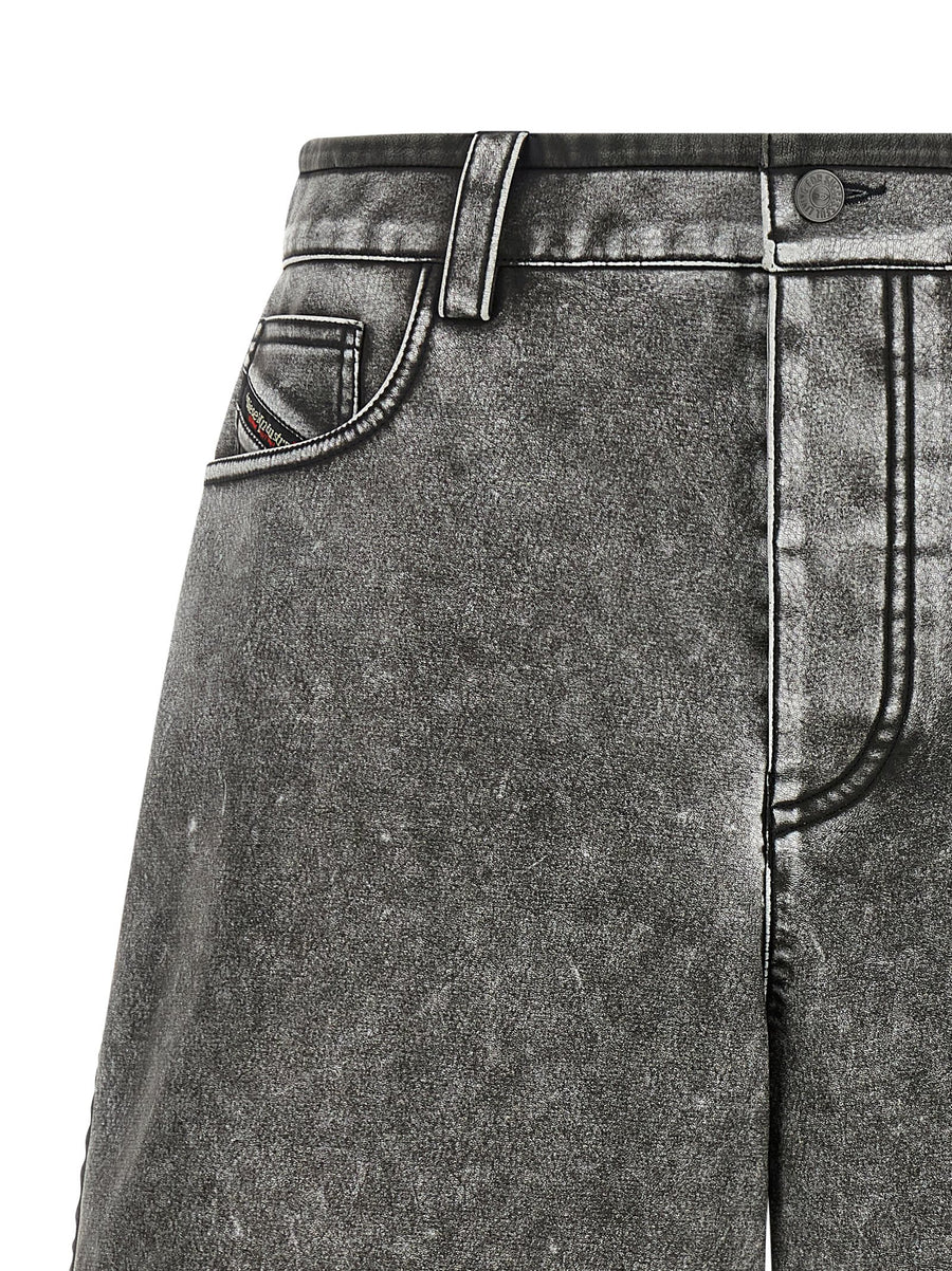 Diesel Bermuda Shorts Gray Denim Look Polyurethane