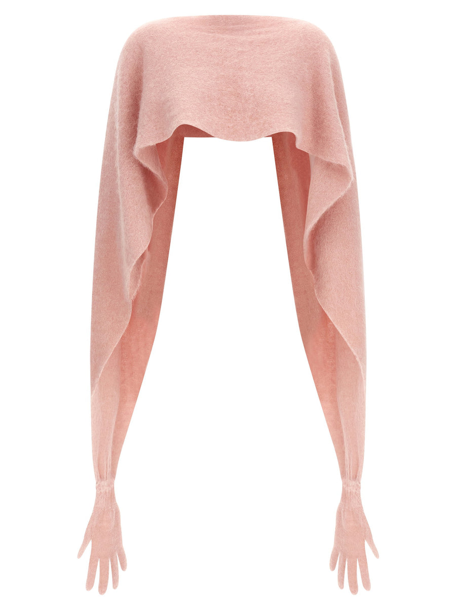 Moschino Glove Cape For Women Warm Pink Gauze Mohair Cape With Integrated Gloves Dramatic Couture Outerwear