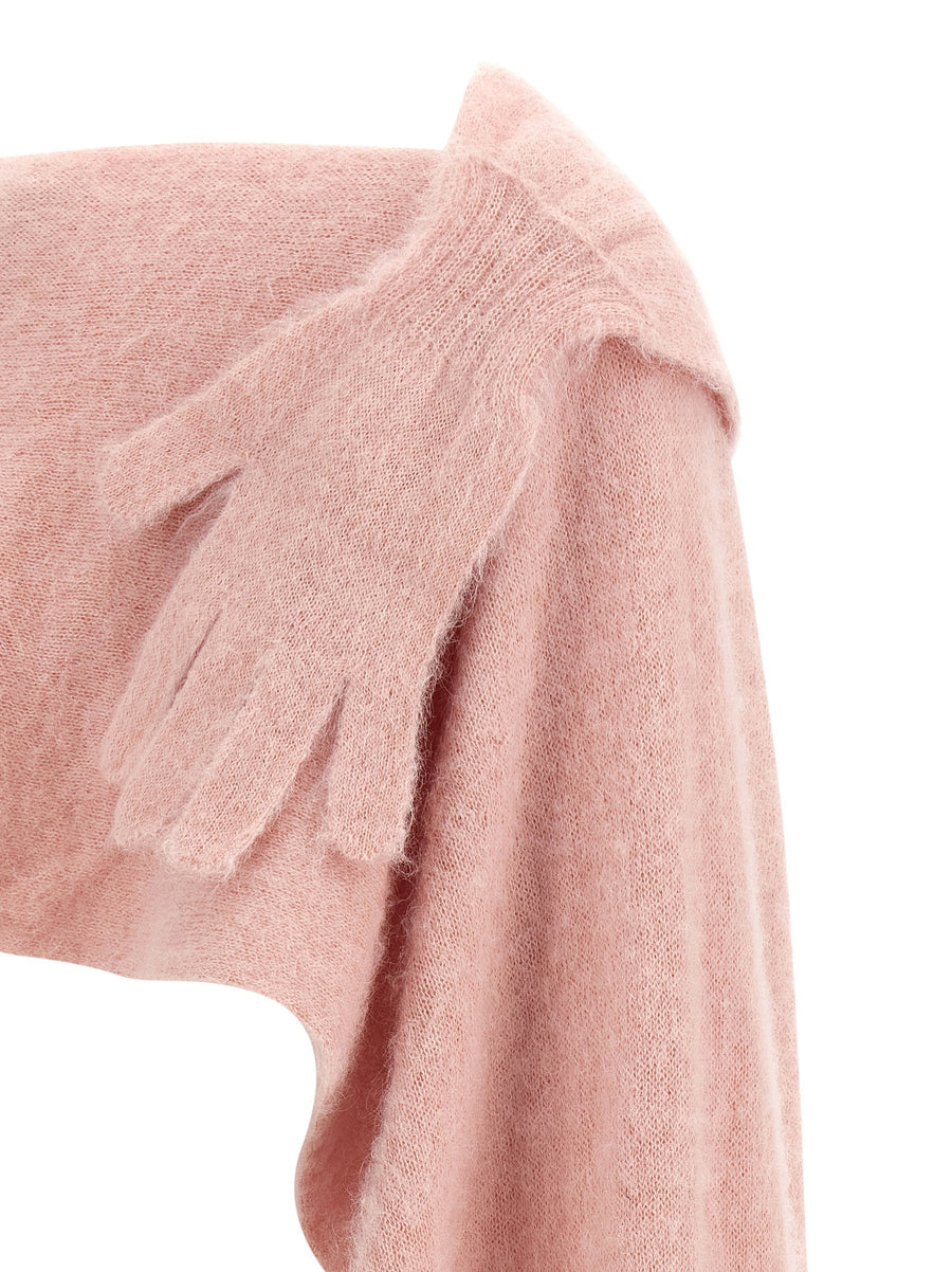 Moschino Glove Cape For Women Warm Pink Gauze Mohair Cape With Integrated Gloves Dramatic Couture Outerwear