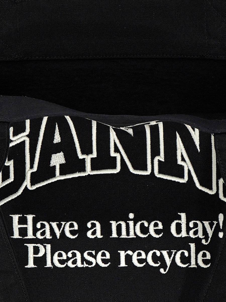 Ganni Large Easy Shopper Contrasted Logo Shopping Bag