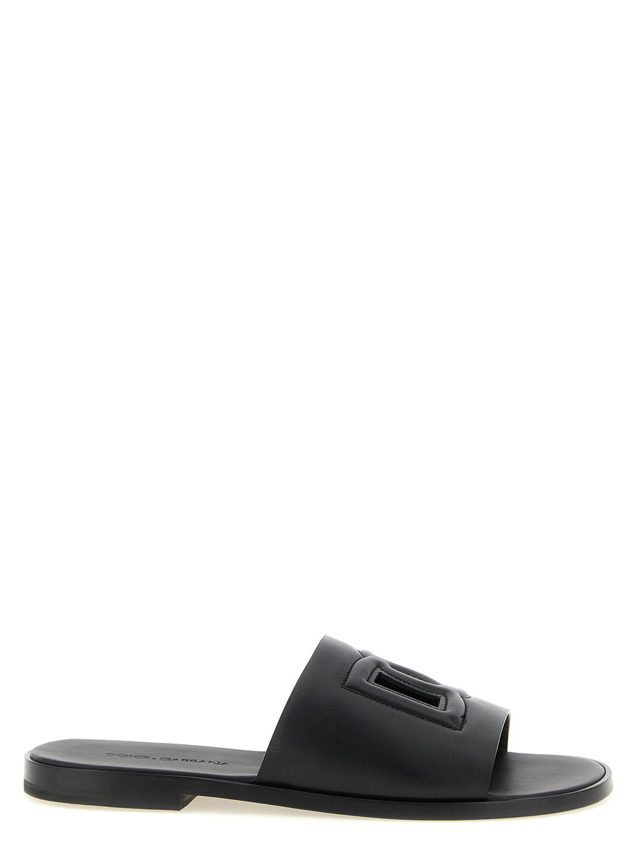 Dolce and Gabbana DG Light Sandals for Men Calfskin Leather with Cutout DG Logo and Premium Leather Sole