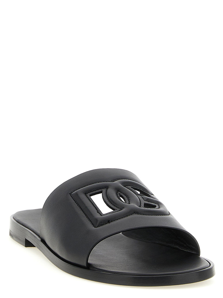 Dolce and Gabbana DG Light Sandals for Men Calfskin Leather with Cutout DG Logo and Premium Leather Sole