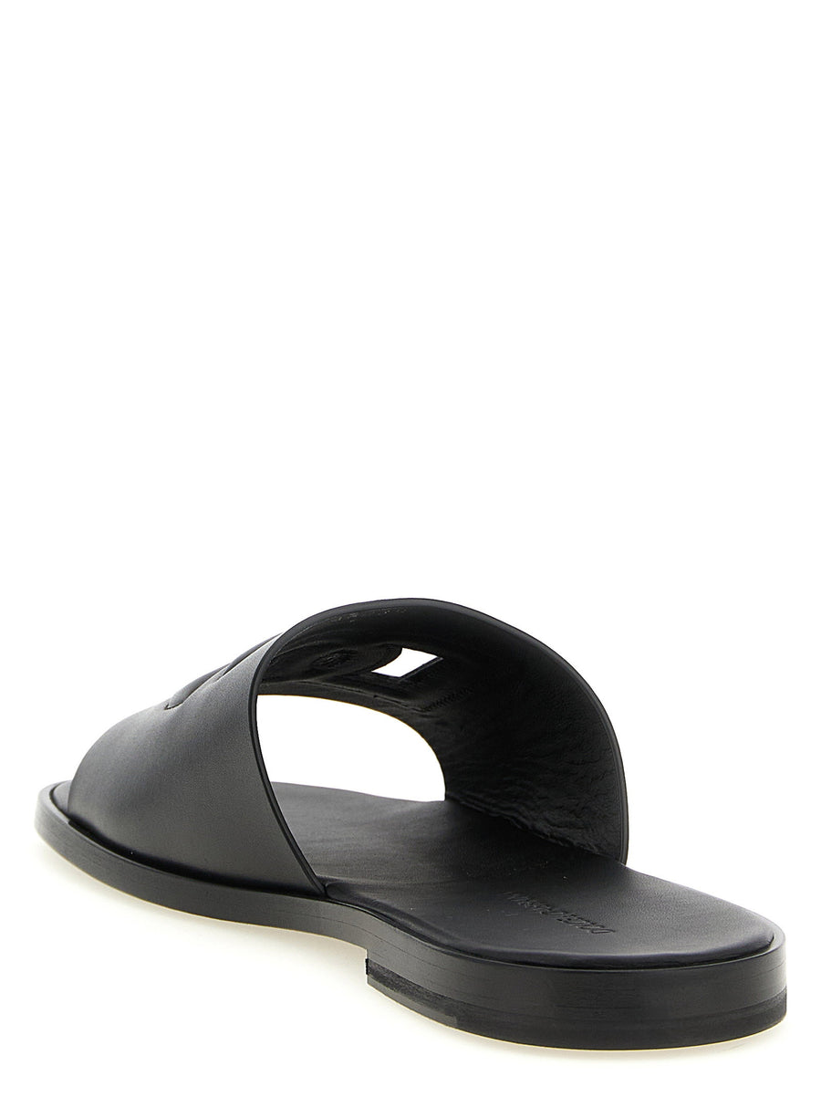 Dolce and Gabbana DG Light Sandals for Men Calfskin Leather with Cutout DG Logo and Premium Leather Sole