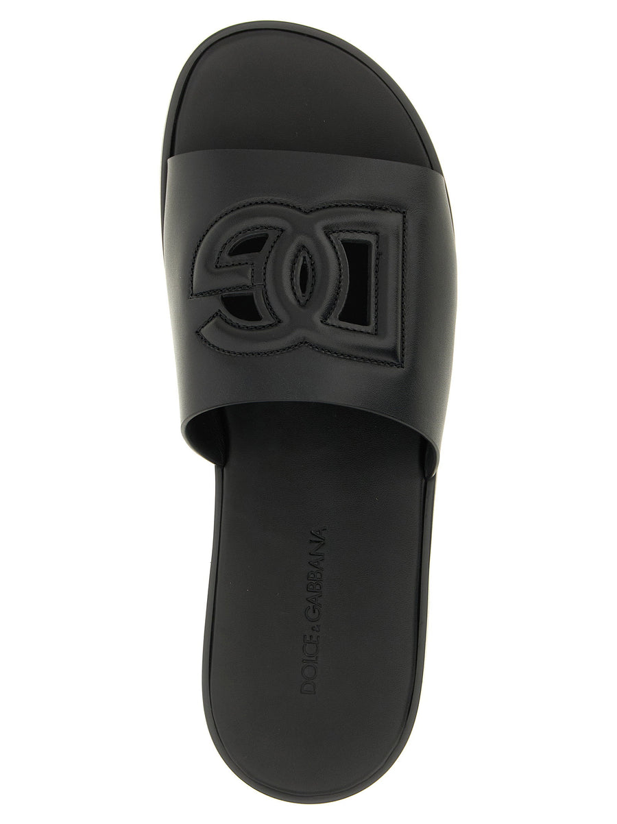 Dolce and Gabbana DG Light Sandals for Men Calfskin Leather with Cutout DG Logo and Premium Leather Sole