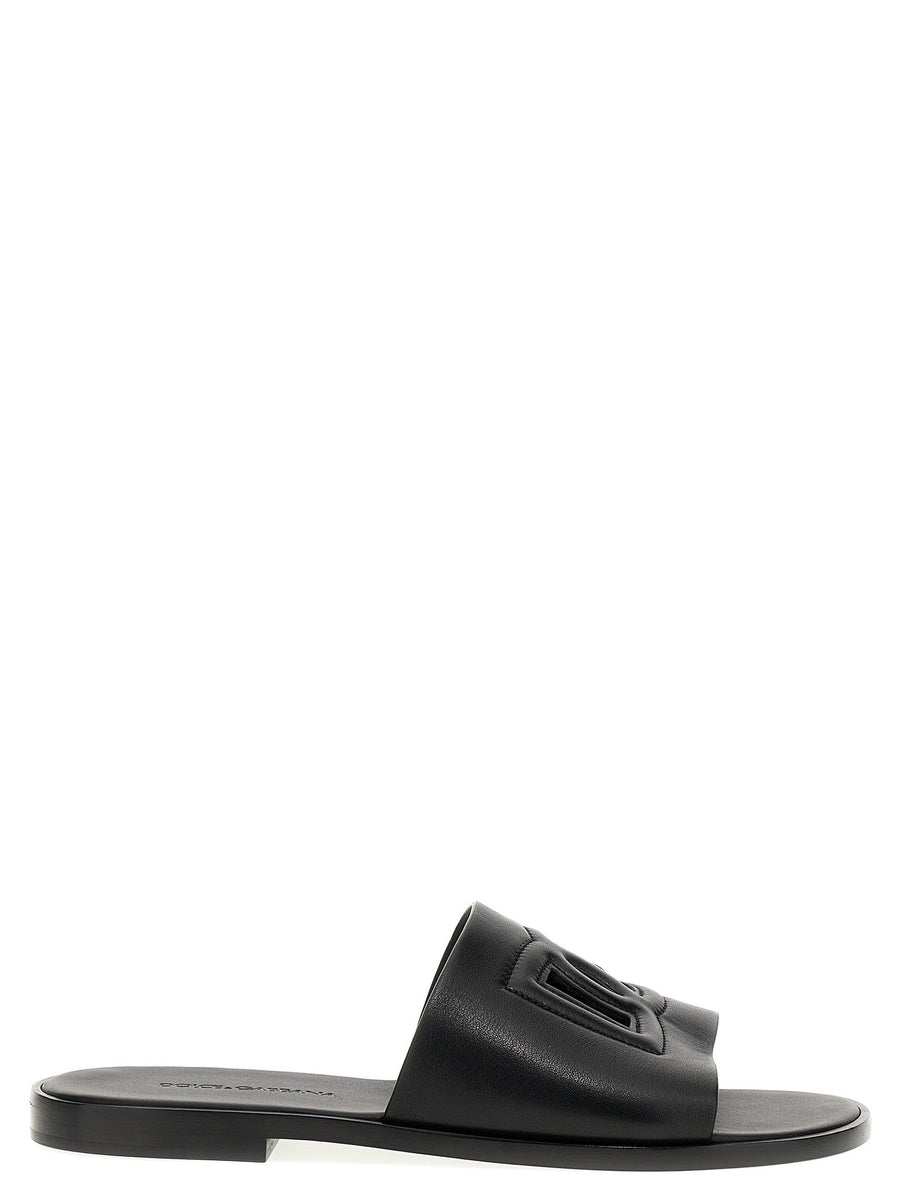 Dolce & Gabbana Logo Slides For Men Premium Leather Sandals With Leather Sole Sleek