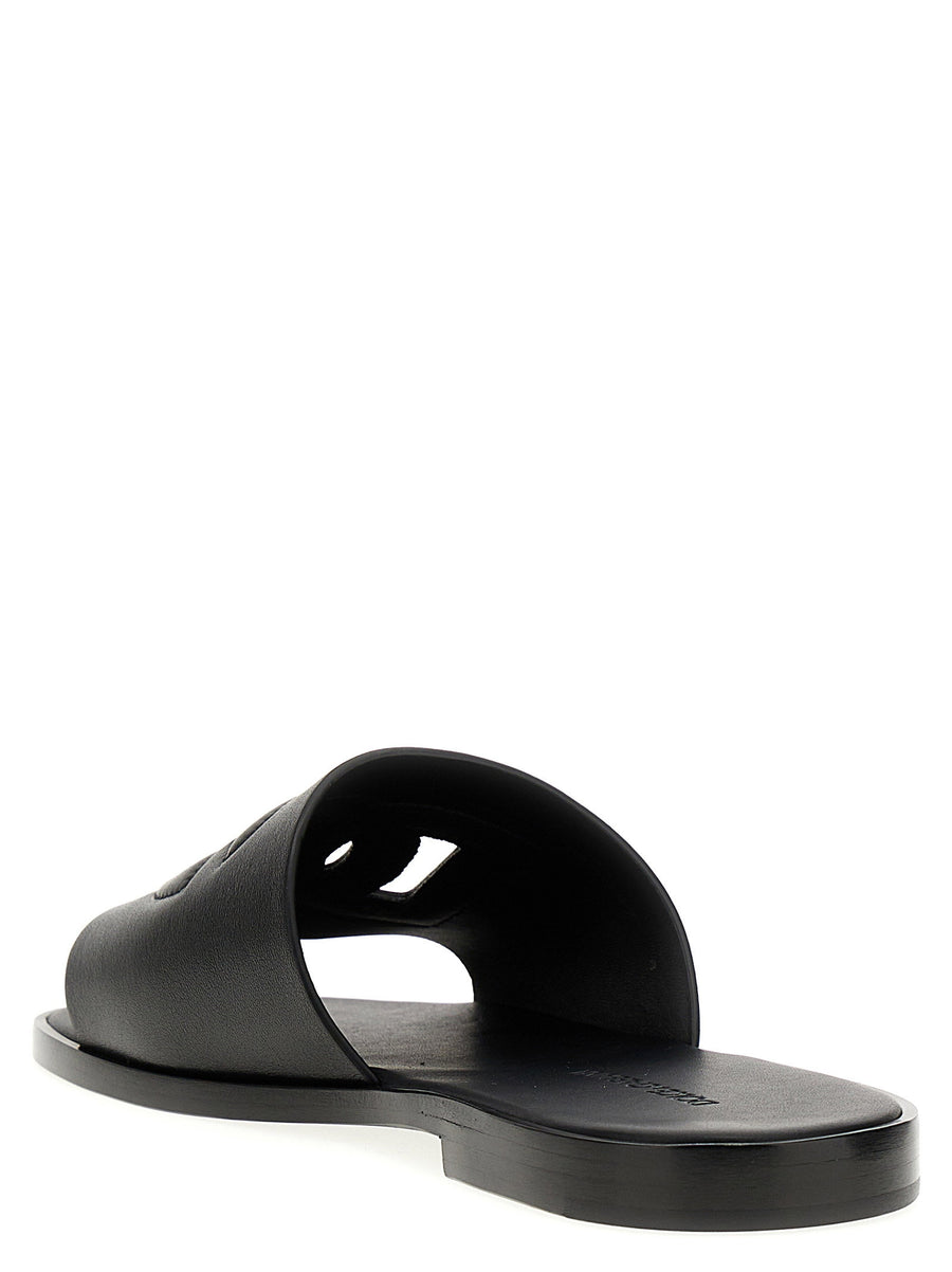 Dolce & Gabbana Logo Slides For Men Premium Leather Sandals With Leather Sole Sleek