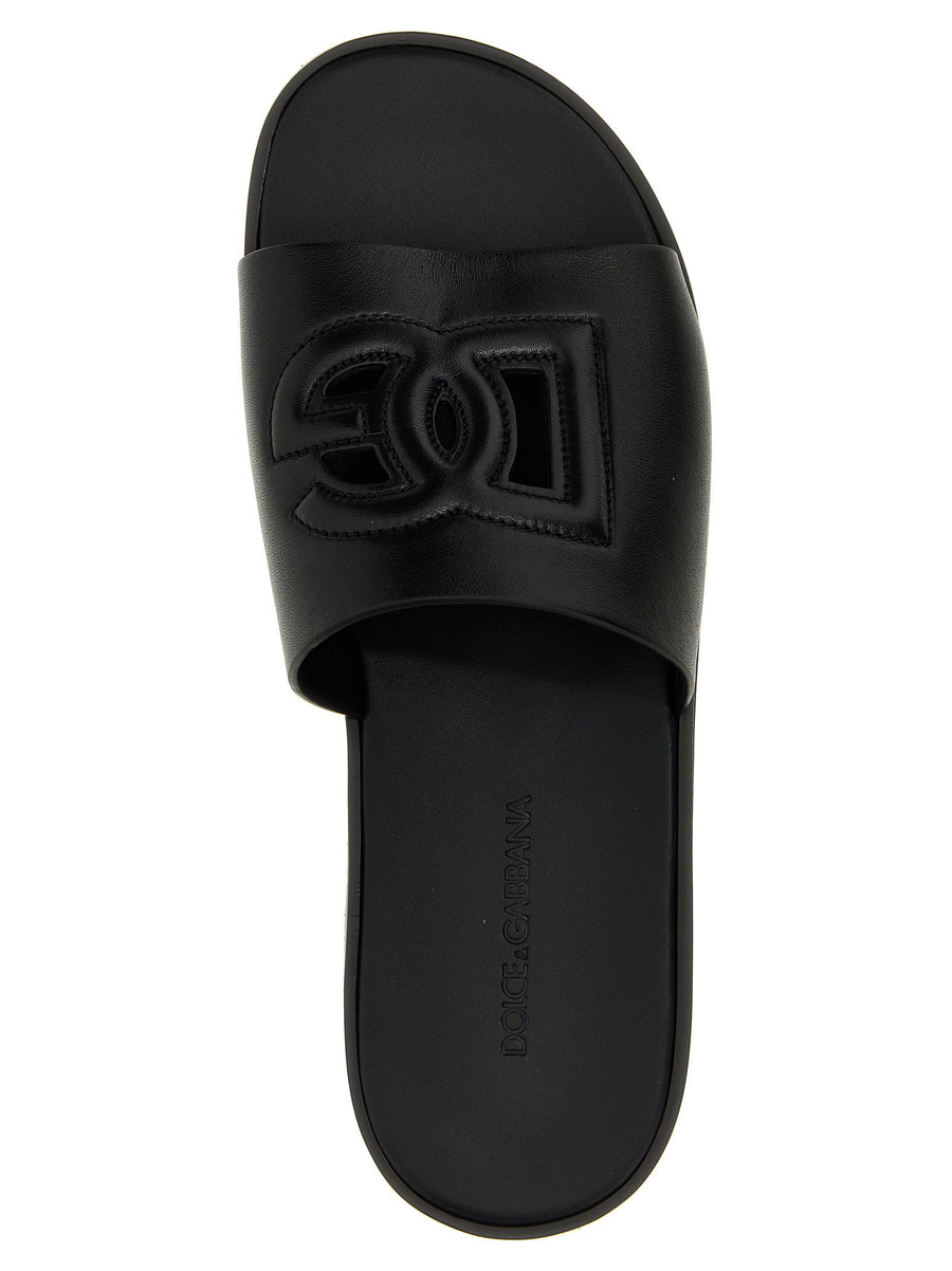Dolce & Gabbana Logo Slides For Men Premium Leather Sandals With Leather Sole Sleek