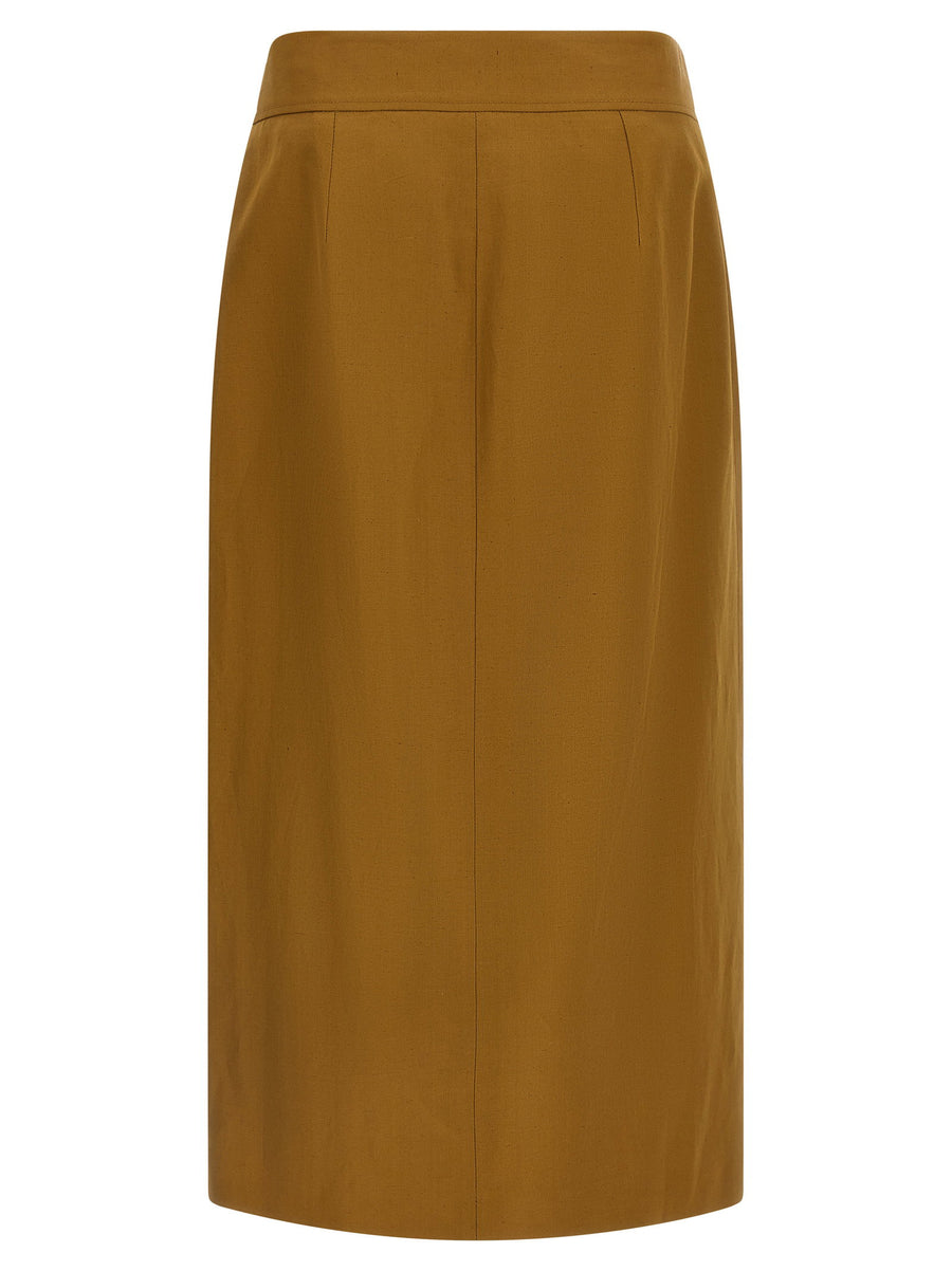 Alberto Biani Wrap Midi Skirt For Women Wallet Style With Asymmetric Closure And Front Hook Viscose Linen Blend Brown