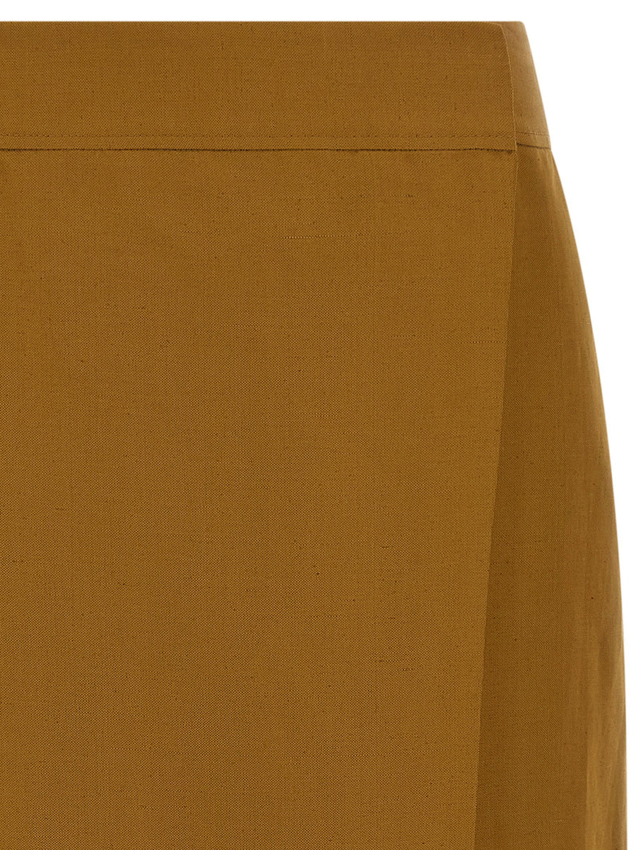 Alberto Biani Wrap Midi Skirt For Women Wallet Style With Asymmetric Closure And Front Hook Viscose Linen Blend Brown