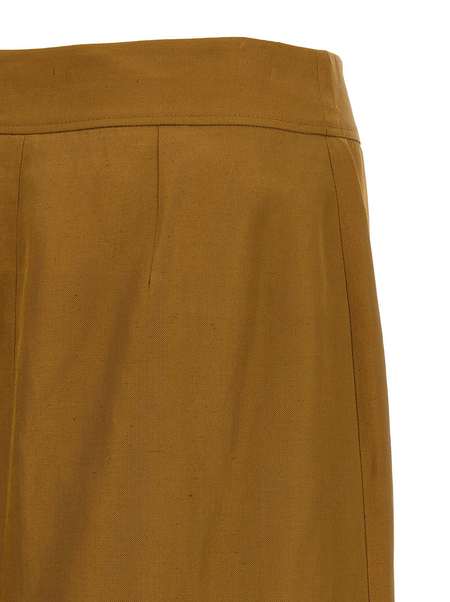 Alberto Biani Wrap Midi Skirt For Women Wallet Style With Asymmetric Closure And Front Hook Viscose Linen Blend Brown