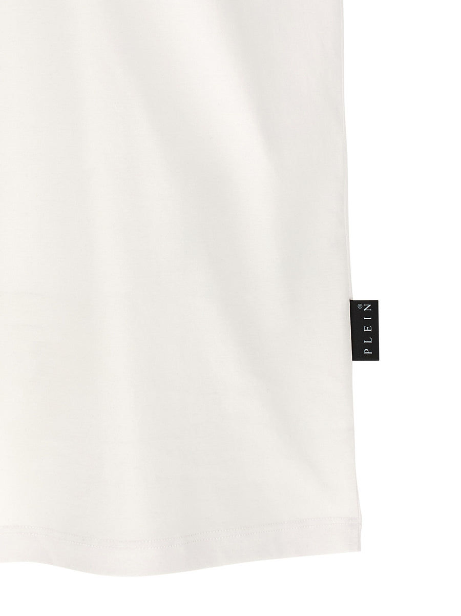 Philipp Plein Hexagon T Shirt For Men White Cotton Jersey With Front Hexagon Patch Luxury