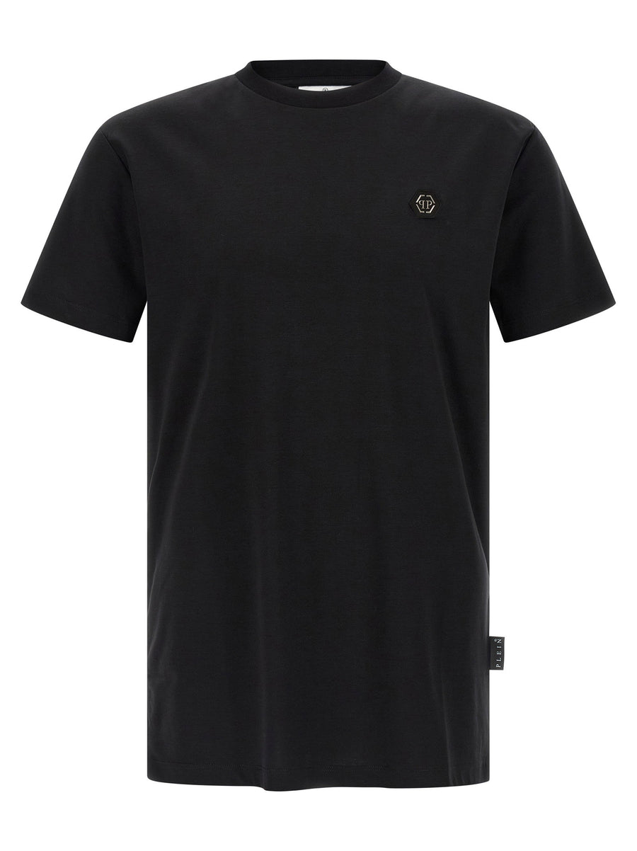 Philipp Plein Hexagon Patch T Shirt For Men Premium Cotton Jersey Versatile Black Topwear