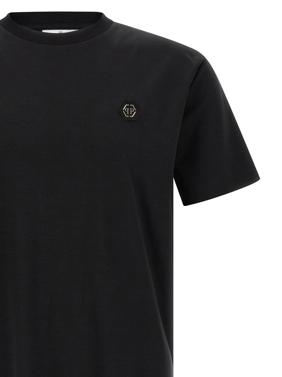 Philipp Plein Hexagon Patch T Shirt For Men Premium Cotton Jersey Versatile Black Topwear