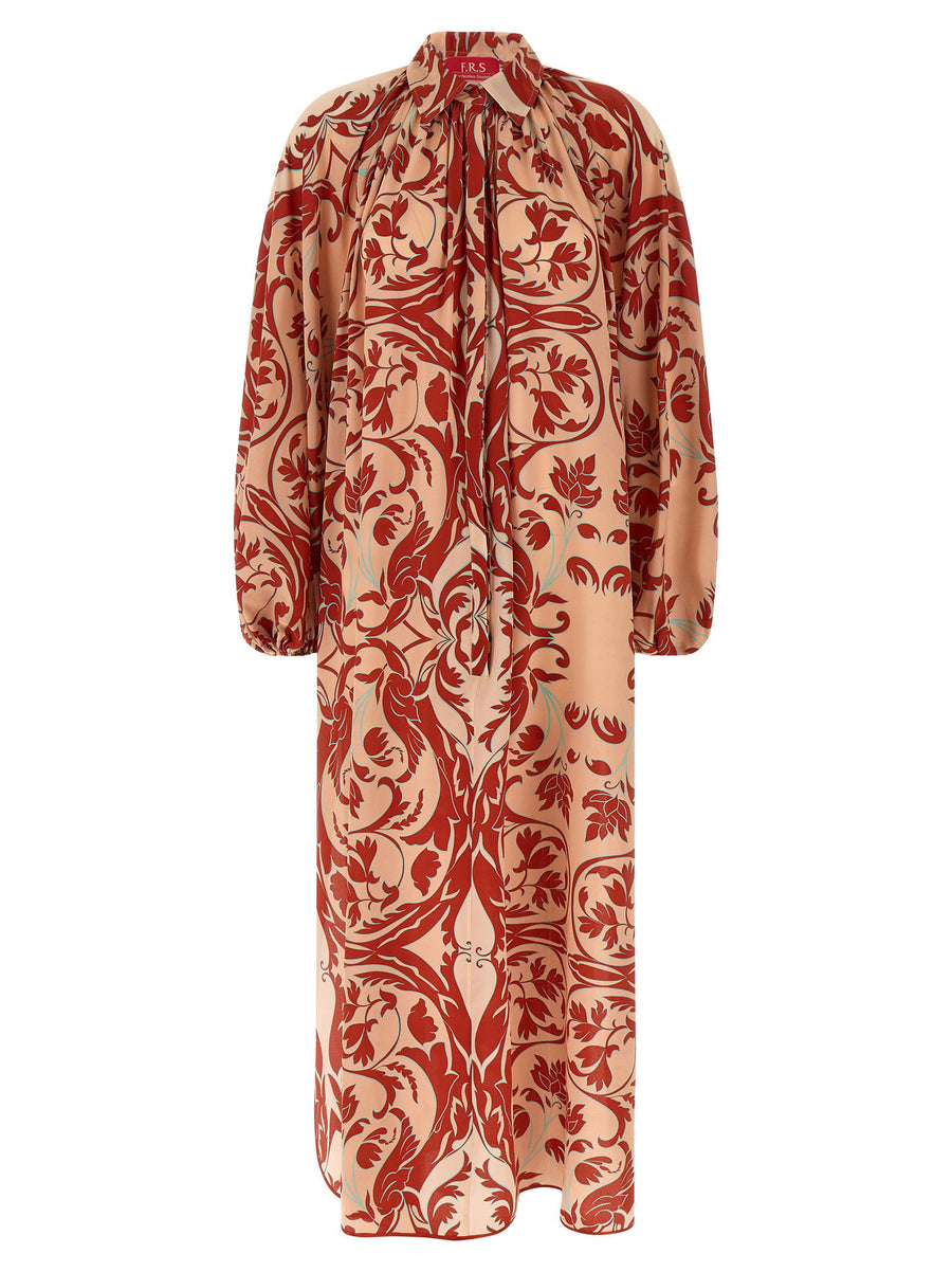 Europa Dress by F.r.s. For Restless Sleepers Pure Silk Crepe De Chine Maxi Chemisier Silhouette Braque Print Women