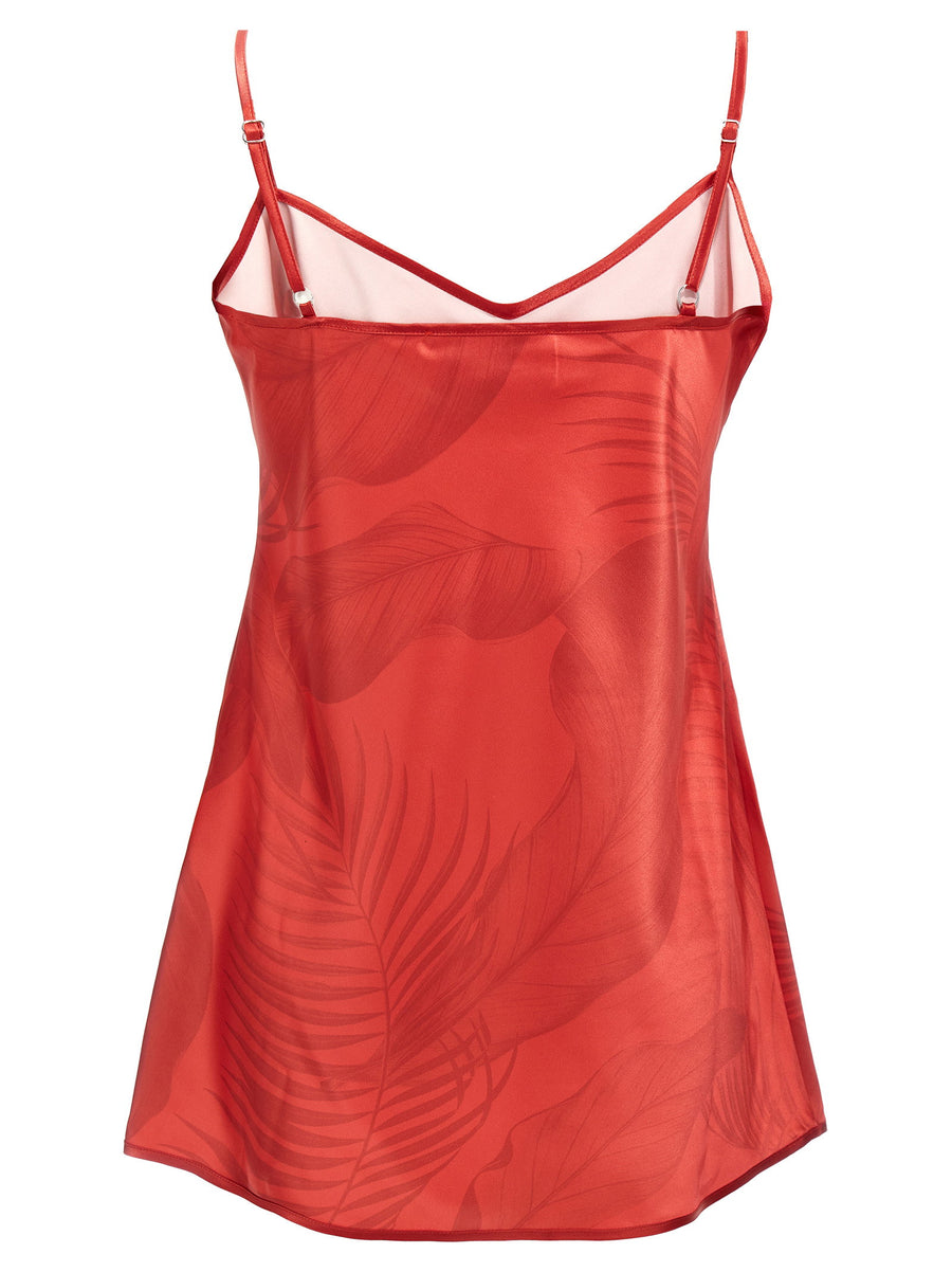 Toosa Top By FRS Red Satin Twill With Thin Straps V-Neck For Women Effortless Day To Night Wardrobe