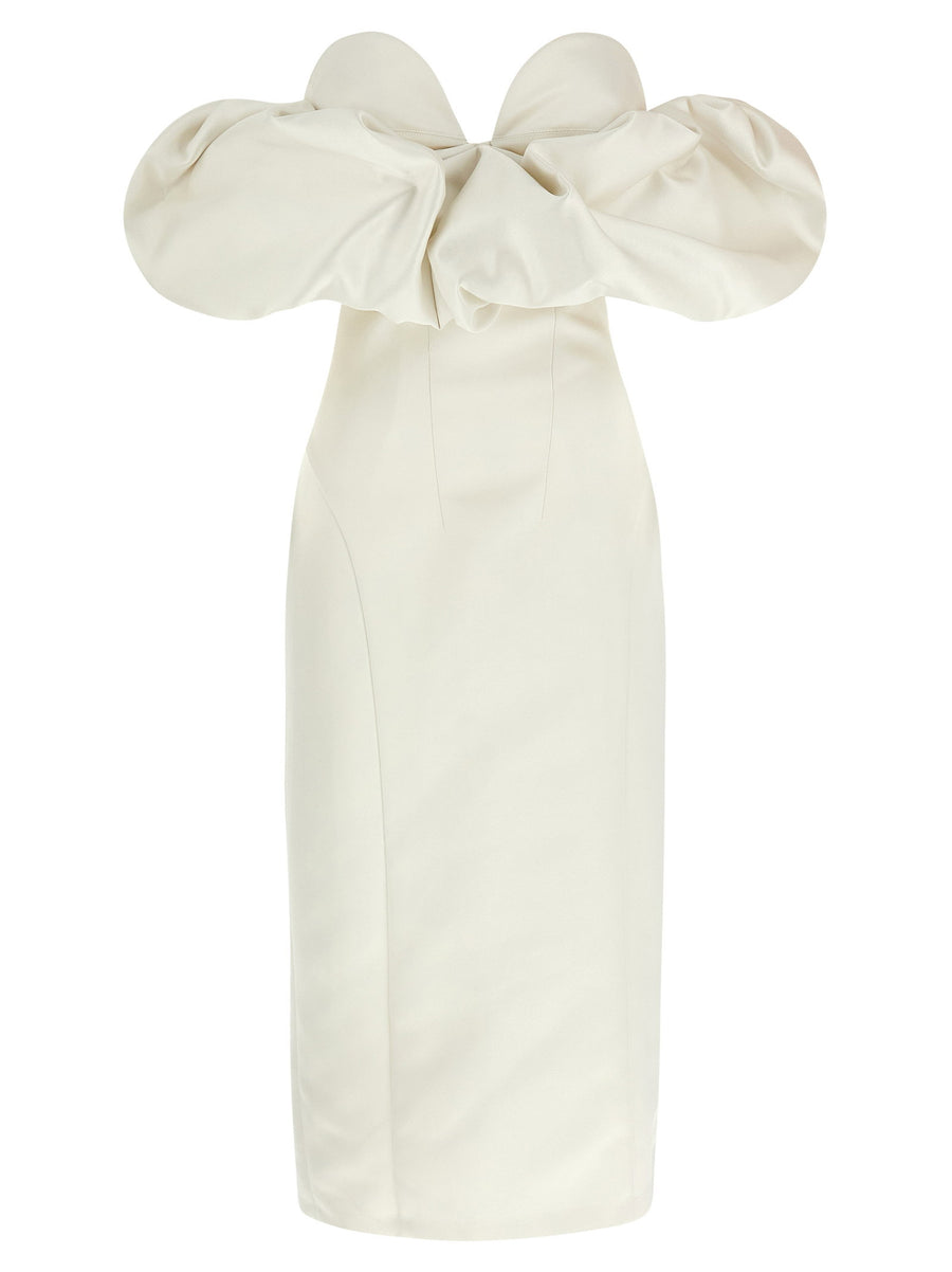 Elisabetta Franchi White Satin Off The Shoulder Corset Dress