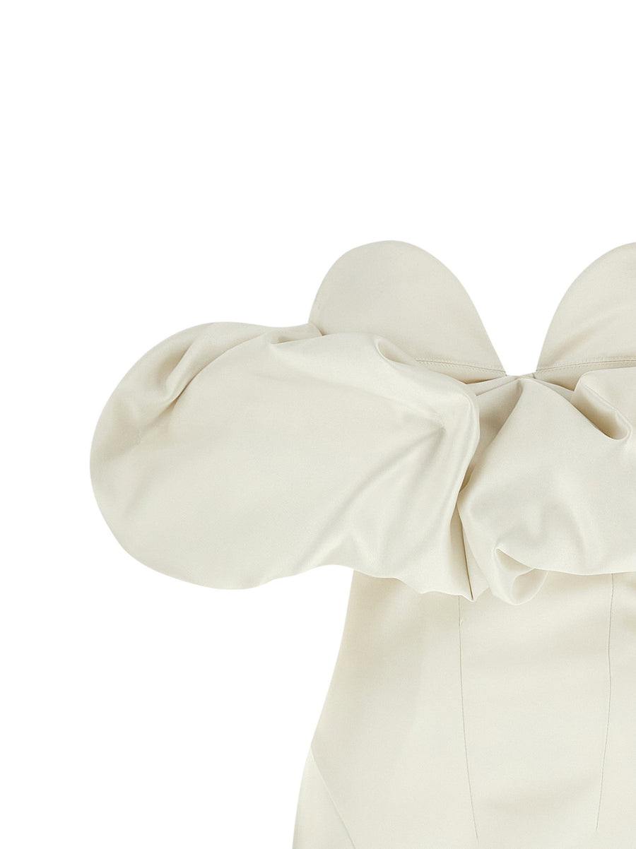 Elisabetta Franchi White Satin Off The Shoulder Corset Dress