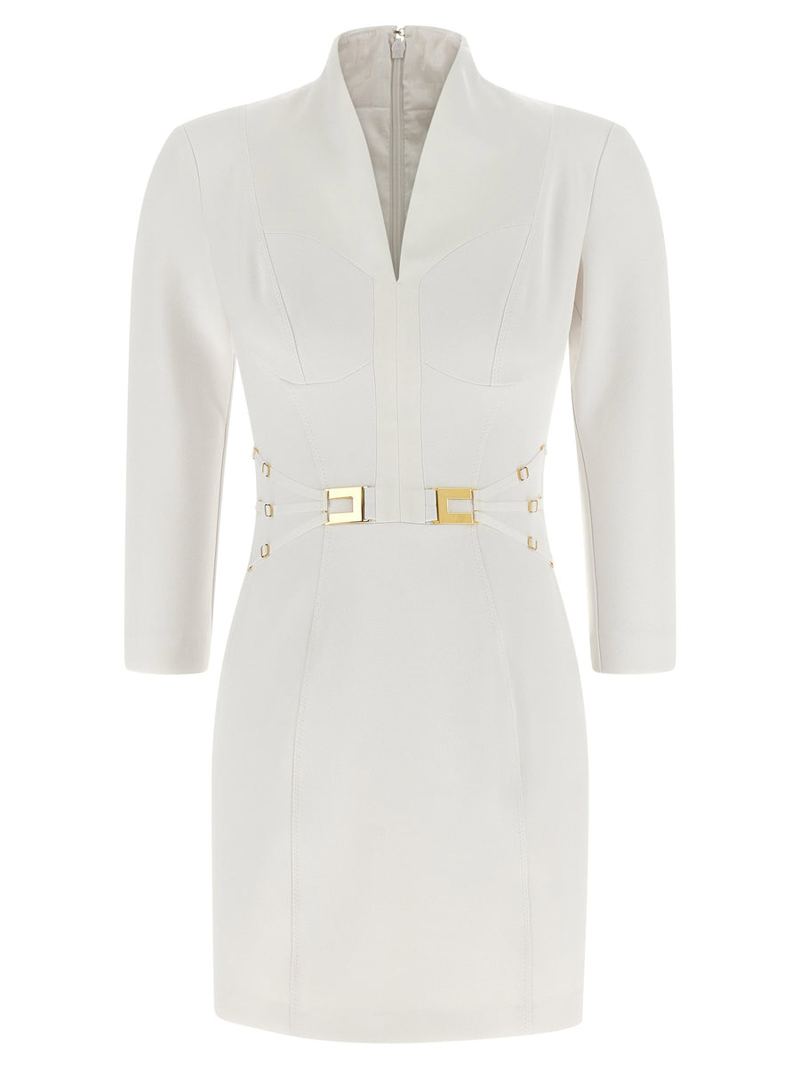 Elisabetta Franchi Logo Dress With Elastic Bands White Double-Stretch Crepe Mini For Women Day-To-Night Chic
