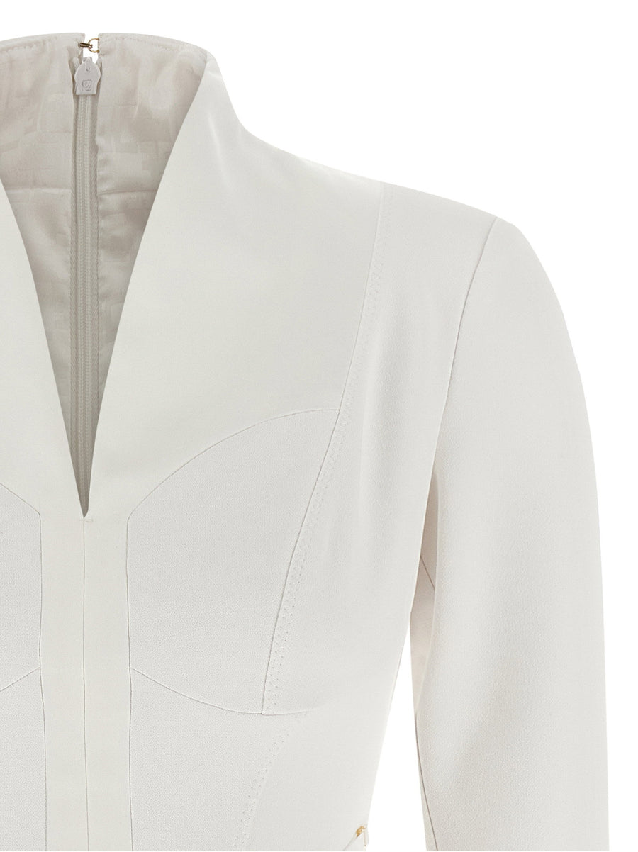 Elisabetta Franchi Logo Dress With Elastic Bands White Double-Stretch Crepe Mini For Women Day-To-Night Chic
