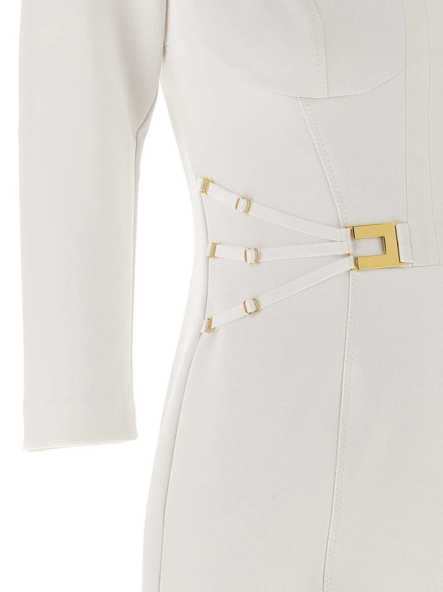 Elisabetta Franchi Logo Dress With Elastic Bands White Double-Stretch Crepe Mini For Women Day-To-Night Chic