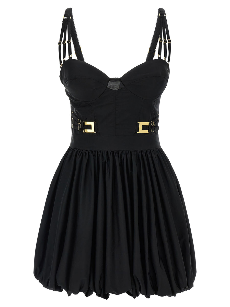 Corset Dress Elisabetta Franchi Black Taffeta With Elegant Structured Bodice And Balloon Skirt For Women