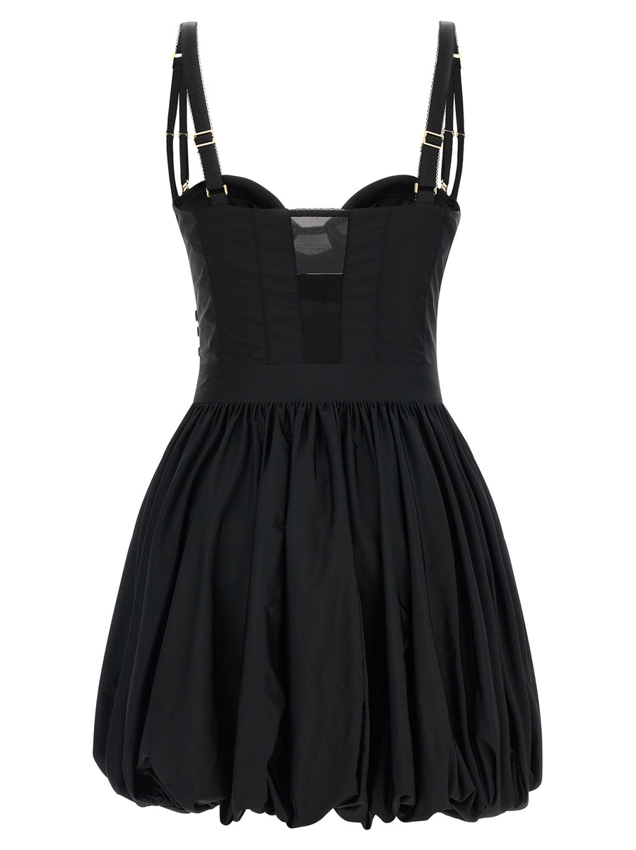 Corset Dress Elisabetta Franchi Black Taffeta With Elegant Structured Bodice And Balloon Skirt For Women