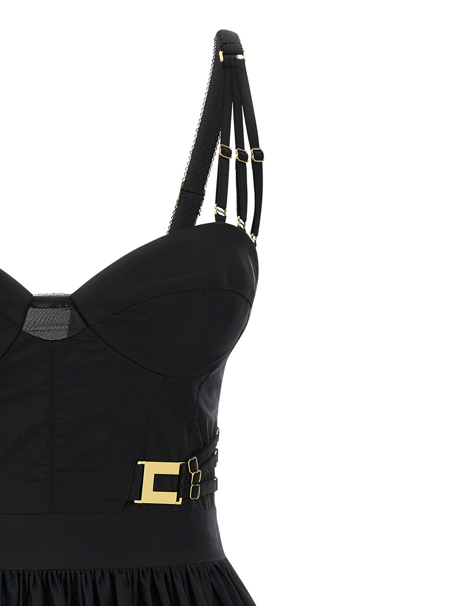 Corset Dress Elisabetta Franchi Black Taffeta With Elegant Structured Bodice And Balloon Skirt For Women