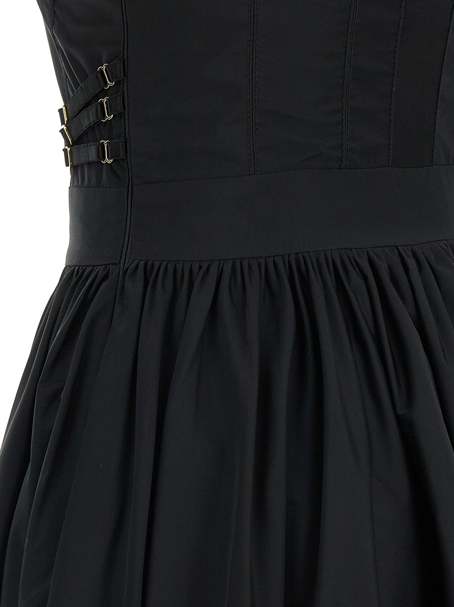 Corset Dress Elisabetta Franchi Black Taffeta With Elegant Structured Bodice And Balloon Skirt For Women