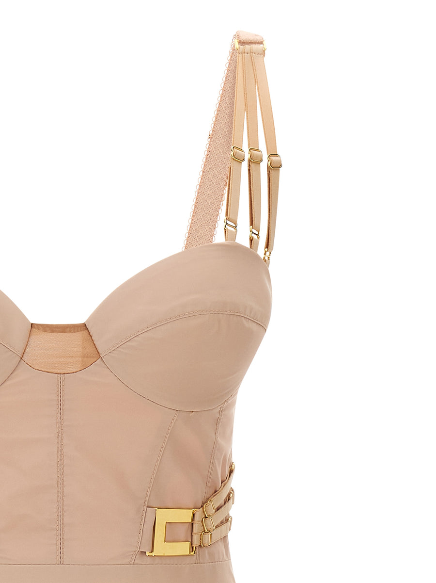Elisabetta Franchi Corset Dress Pink Taffeta Mini Balloon Skirt For Women Elegant Event Wear