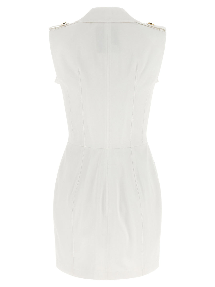 Elisabetta Franchi Chic Double Breasted Cotton Gabardine Mini Dress White For Modern Women