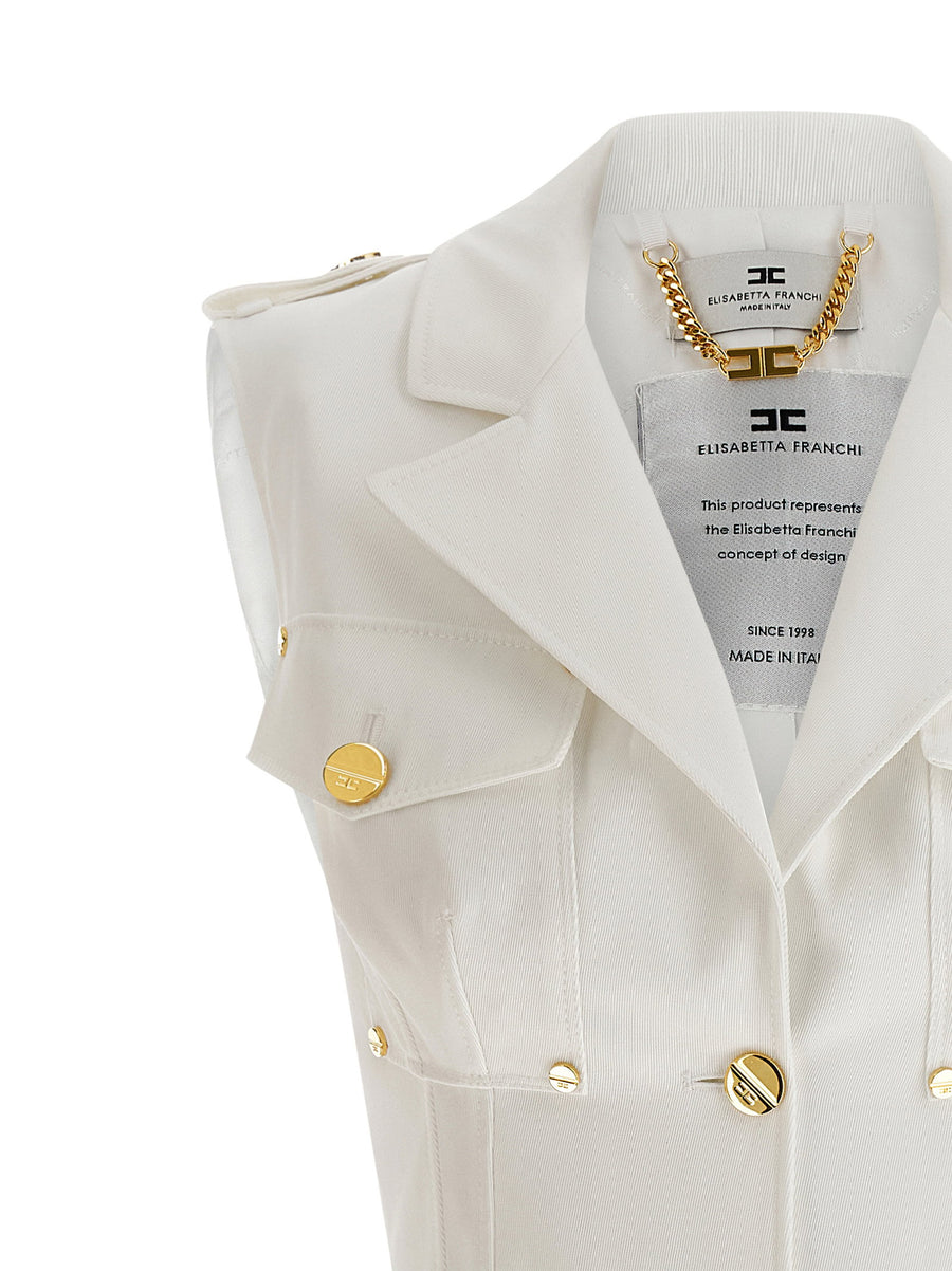 Elisabetta Franchi Chic Double Breasted Cotton Gabardine Mini Dress White For Modern Women