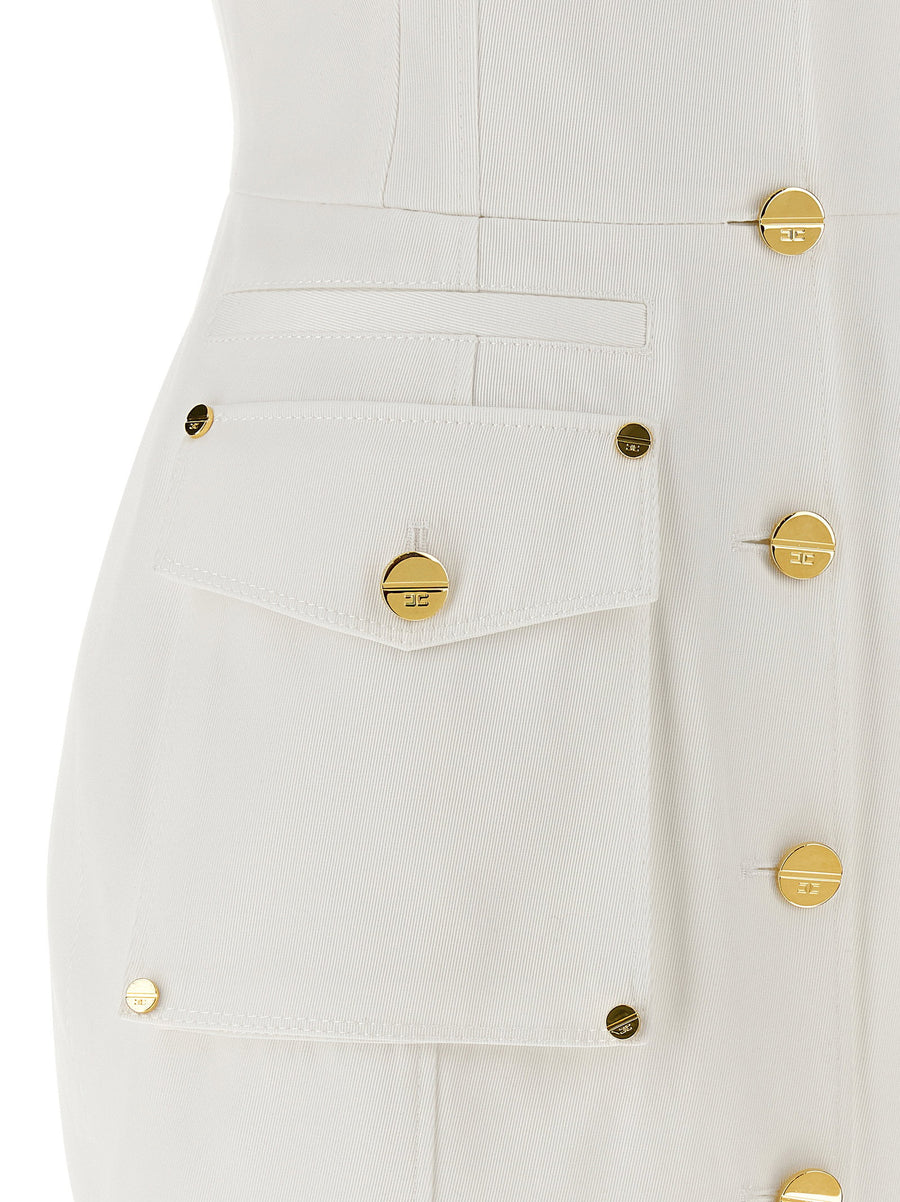 Elisabetta Franchi Chic Double Breasted Cotton Gabardine Mini Dress White For Modern Women