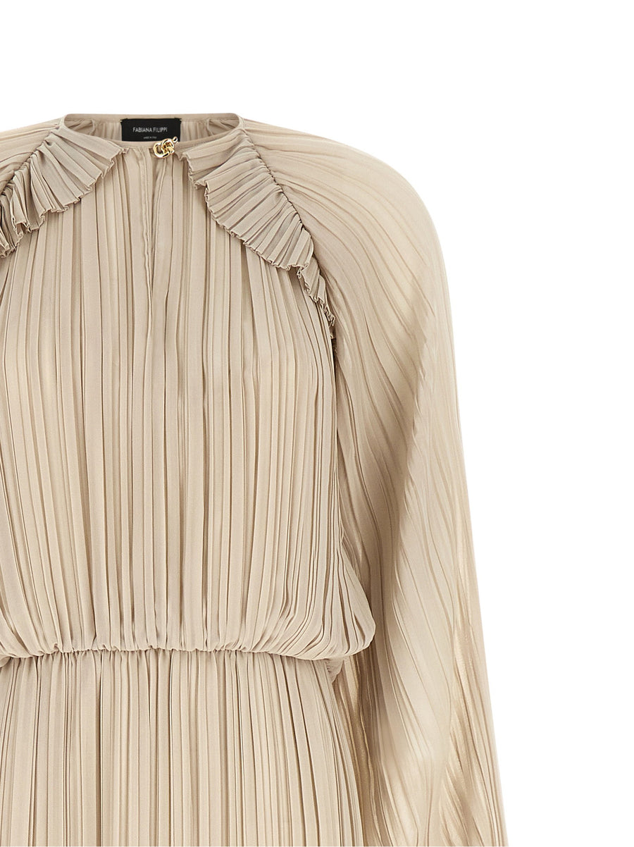 Fabiana Filippi Beige Long Pleated Dress 100 Percent Polyester