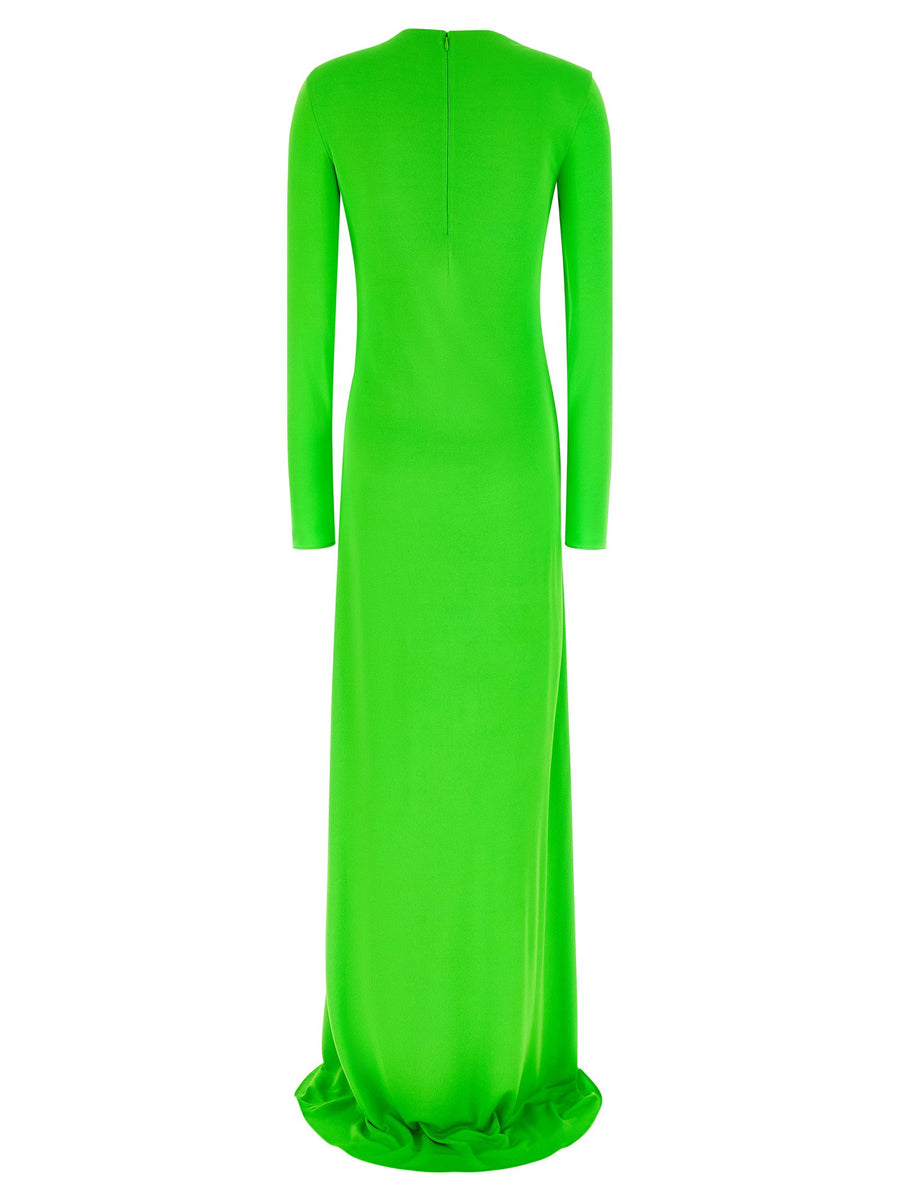 Tom Ford Long Sleeve Slash Front Green Evening Dress for Women with Cutout and Front Pincer Luxe Sculpted Silhouette