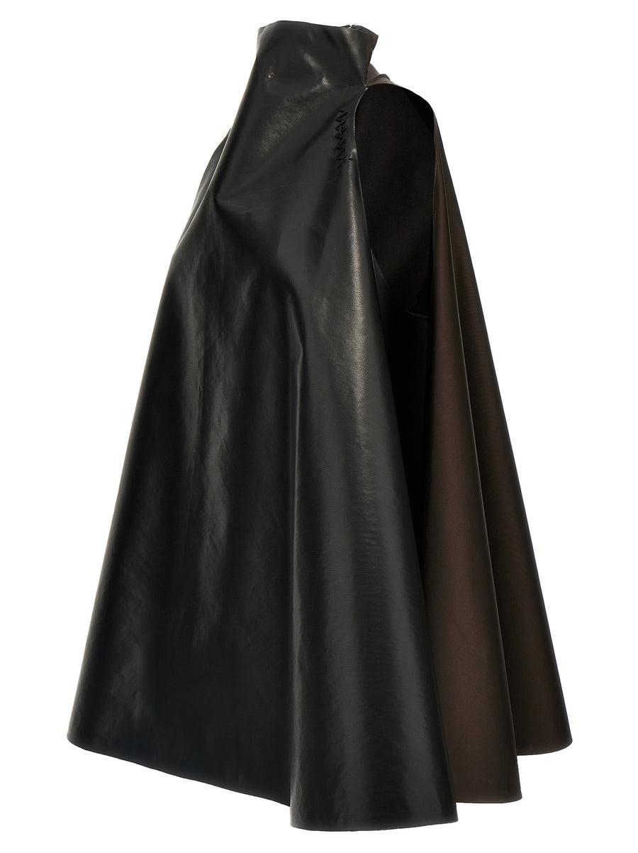 Marni Trapeze Dress Two Tone Black Brown Nylon Sustainable Luxury With Subtle Logo Embroidery For Women Oversized