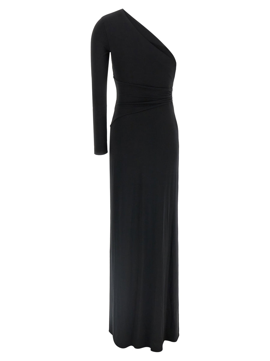 Elisabetta Franchi Red Carpet Gown One Shoulder Black Crepe Jersey Jewel Knot Detail For Women